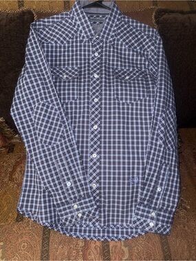 7 Diamonds  Large
Men's Blue Plaid Long-Sleeve Button-Up Shirt